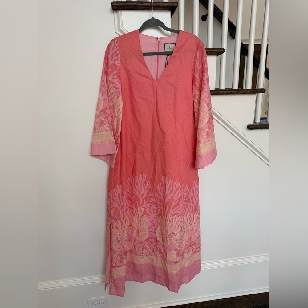 Tuckernuck Hopewell Coral Printed V-Neck Lorena Caftan – Size Small - Picture 6 of 11